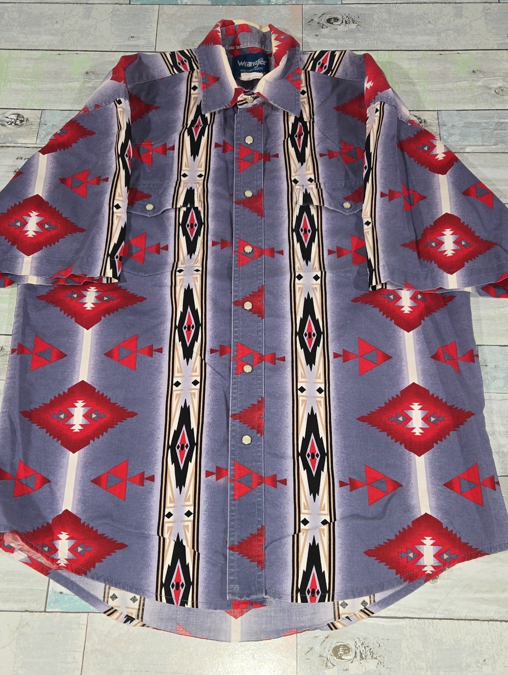 Aztec Vintage Wrangler Pearl Snap Shirt Size Large